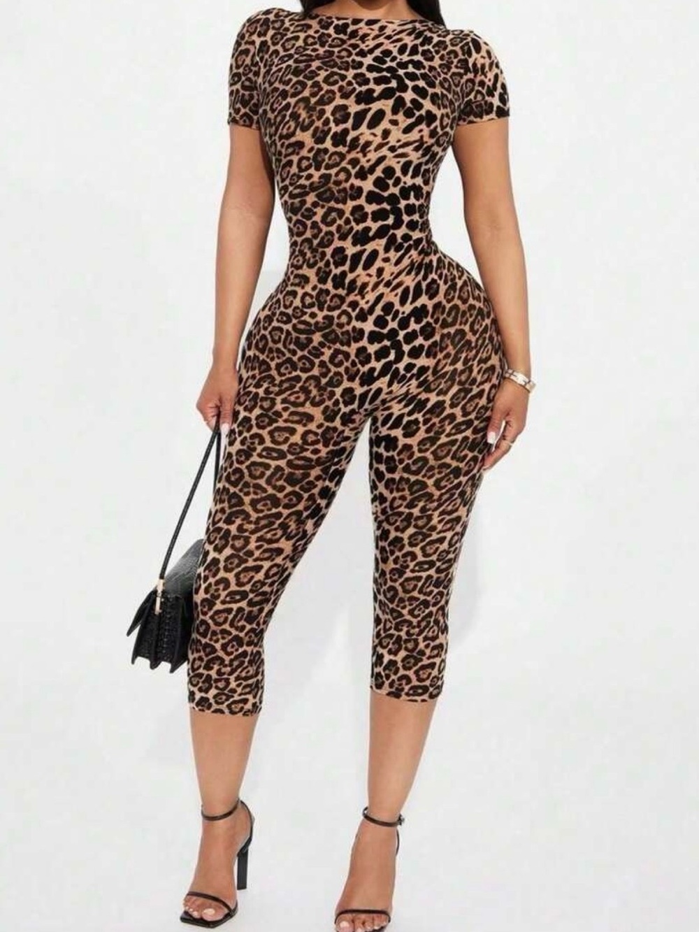 Leopard Print Capri Jumpsuit - Brown